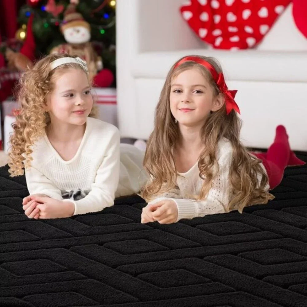 New 5x7 Black Washable Area Rug Geometric Shag with Non-Slip Backing